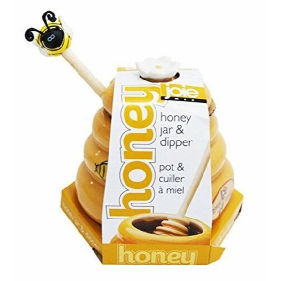 Joie Beehive Ceramic Honey Mini Jar Dipper Bee Handle Kitchen Sweet Storage NEW - Picture 2 of 4
